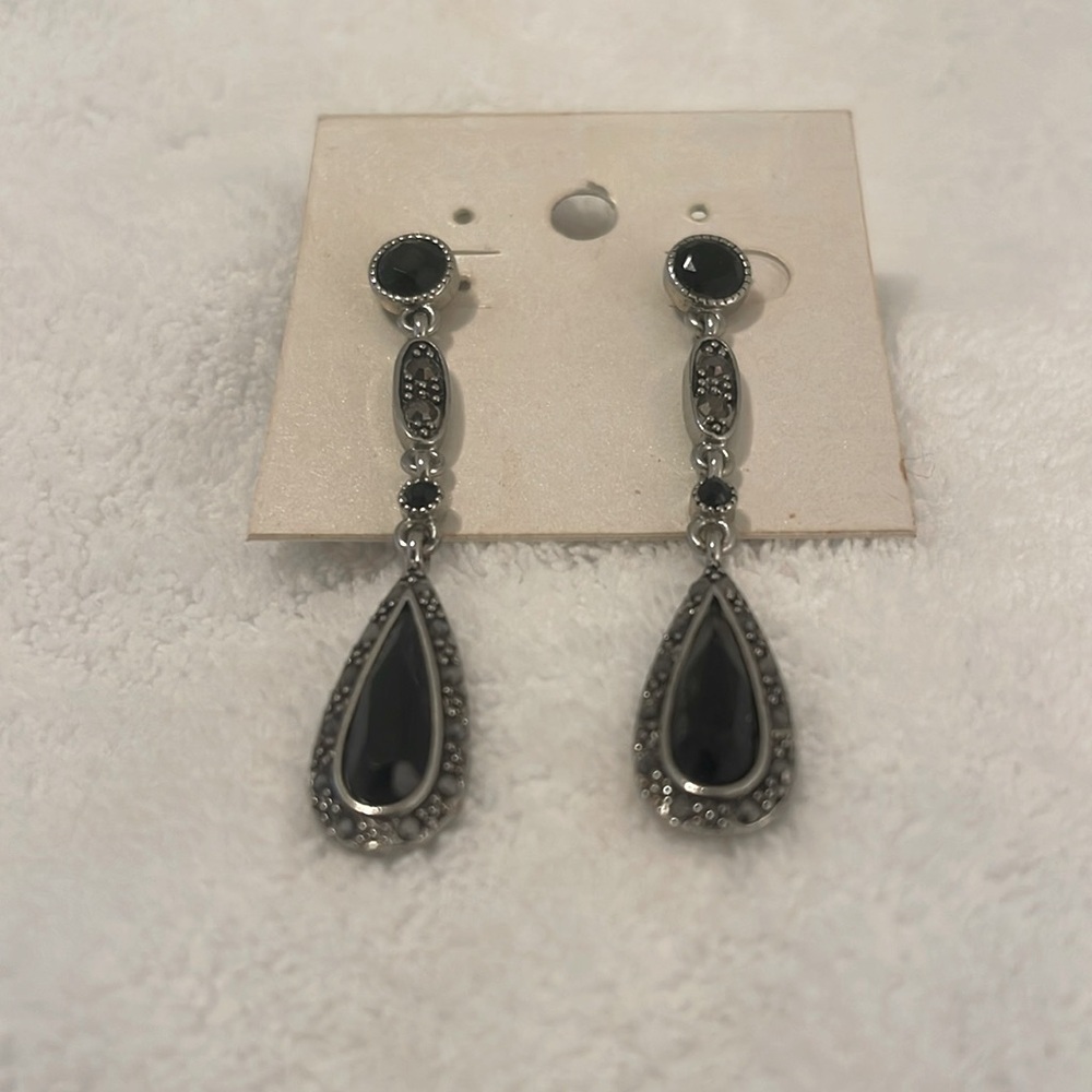 Black Stone and Marcasite Earrings EUC